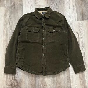 J. Crew Corduroy Sherpa Lined Jacket Chore Coat Mens Medium Olive Green/Brown